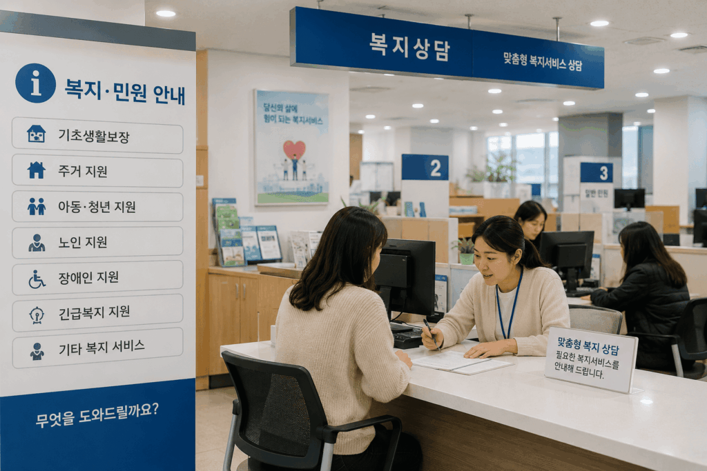 정부24와 복지로에서 받을 수 있는 지원제도를 찾는 모습