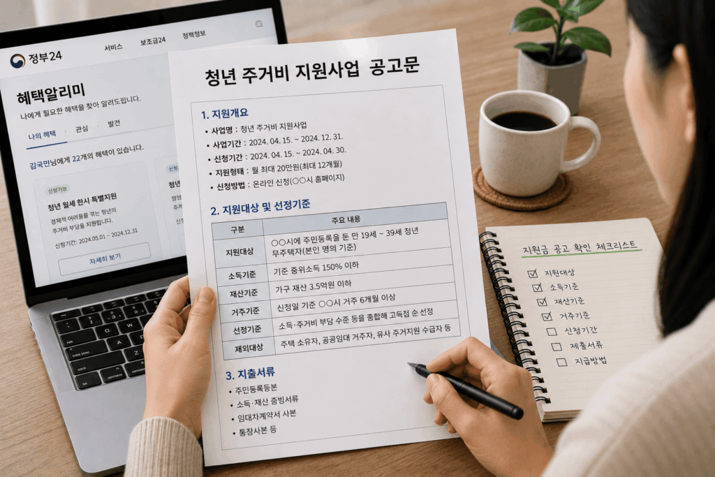 정부지원금 소득 나이 가구조건을 확인하는 모습