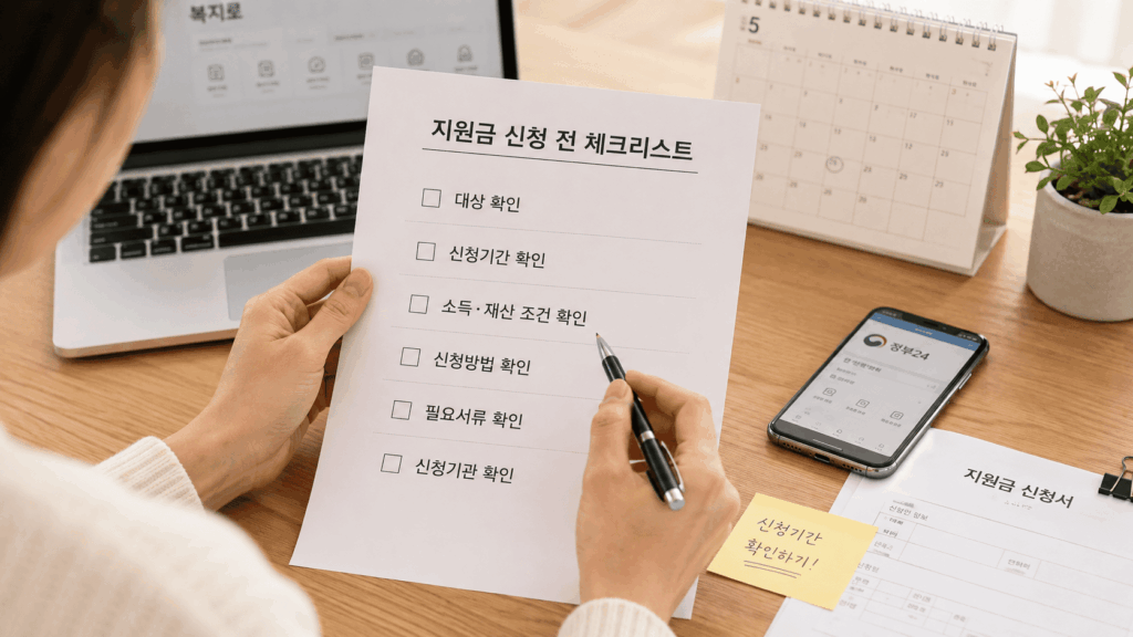 지원금 신청 전 대상 기간 조건 신청처 확인 체크리스트