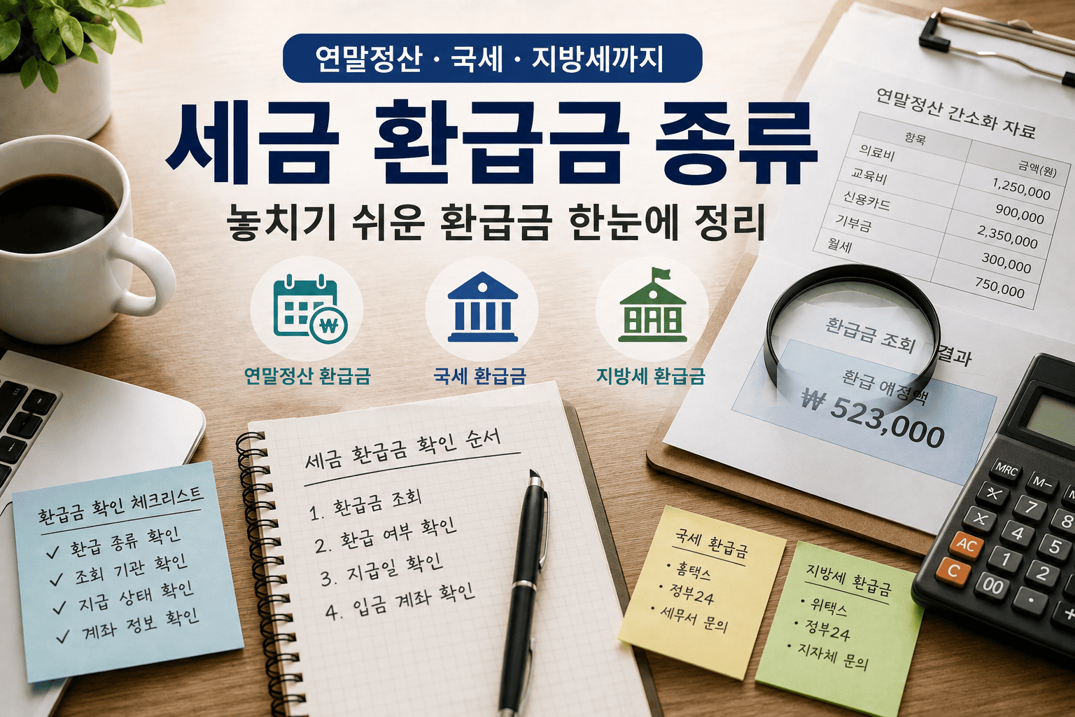 연말정산과 국세 지방세 환급금 종류를 확인하는 모습