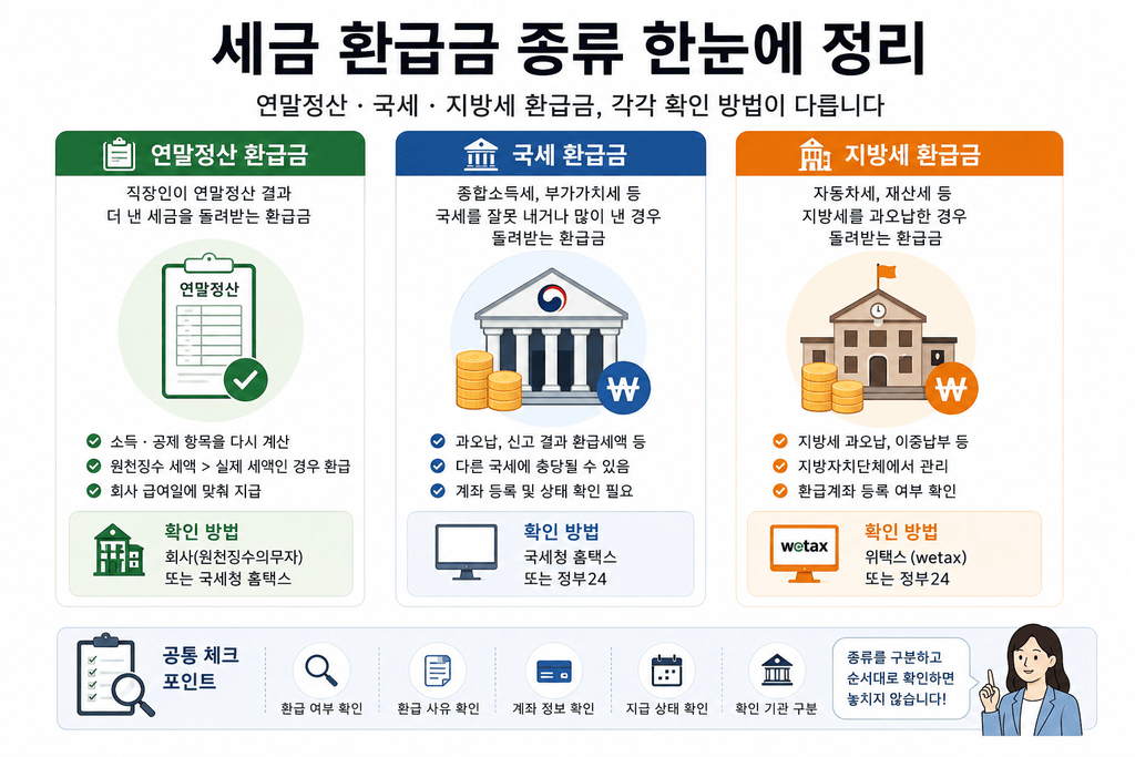 연말정산 국세 지방세 환급금을 종류별로 정리한 모습