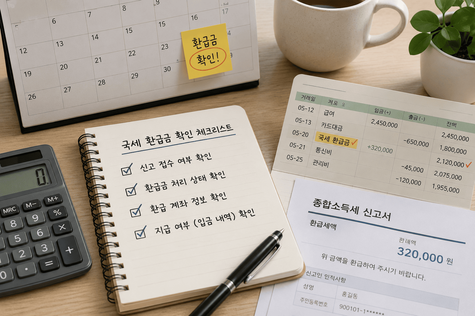 국세 환급금 지급 여부와 과거 입금내역을 확인하는 모습