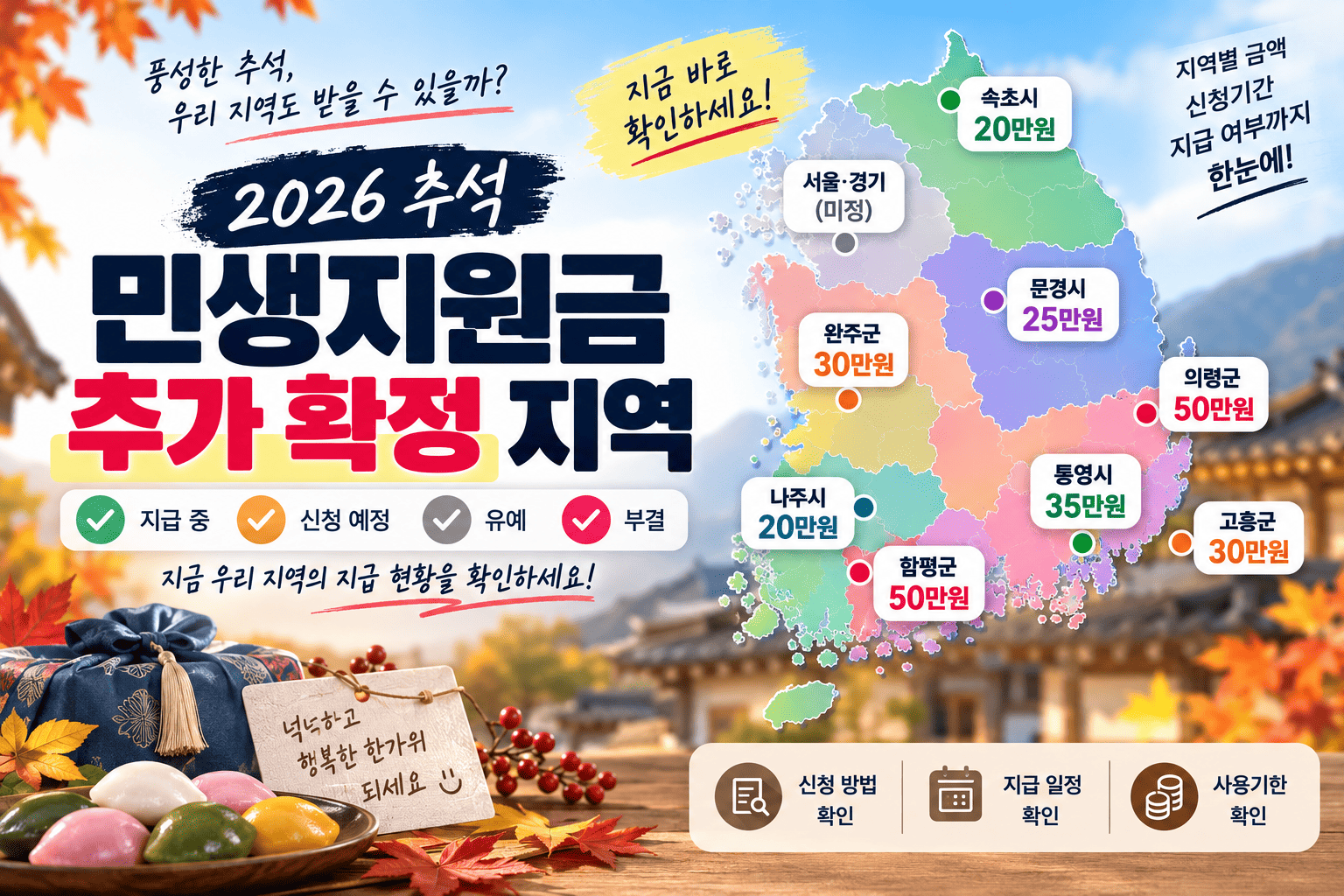 2026 추석 민생지원금 추가 확정 지역, 지급·유예·부결 현황 확인