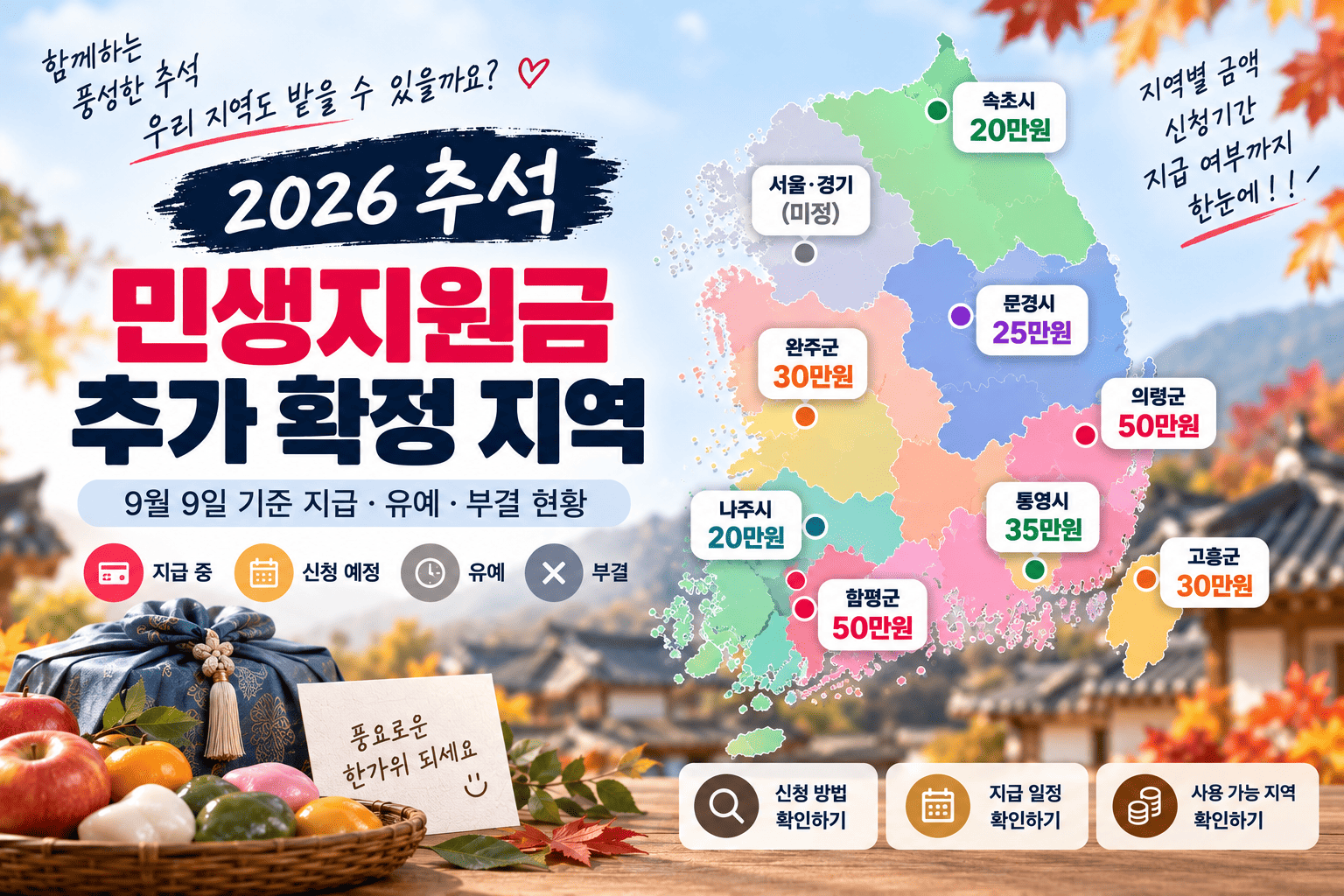 2026 추석 민생지원금 추가 확정 지역과 지급 현황