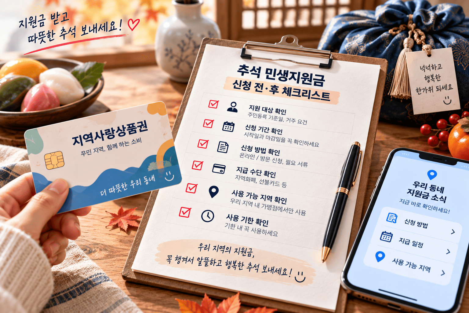 추석 민생지원금 신청 마감일과 지역화폐 사용기한을 확인하는 모습