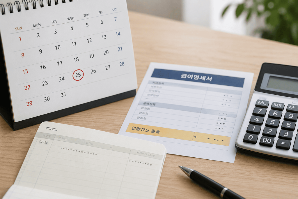 연말정산 환급금 지급일과 회사 급여일을 비교하는 모습