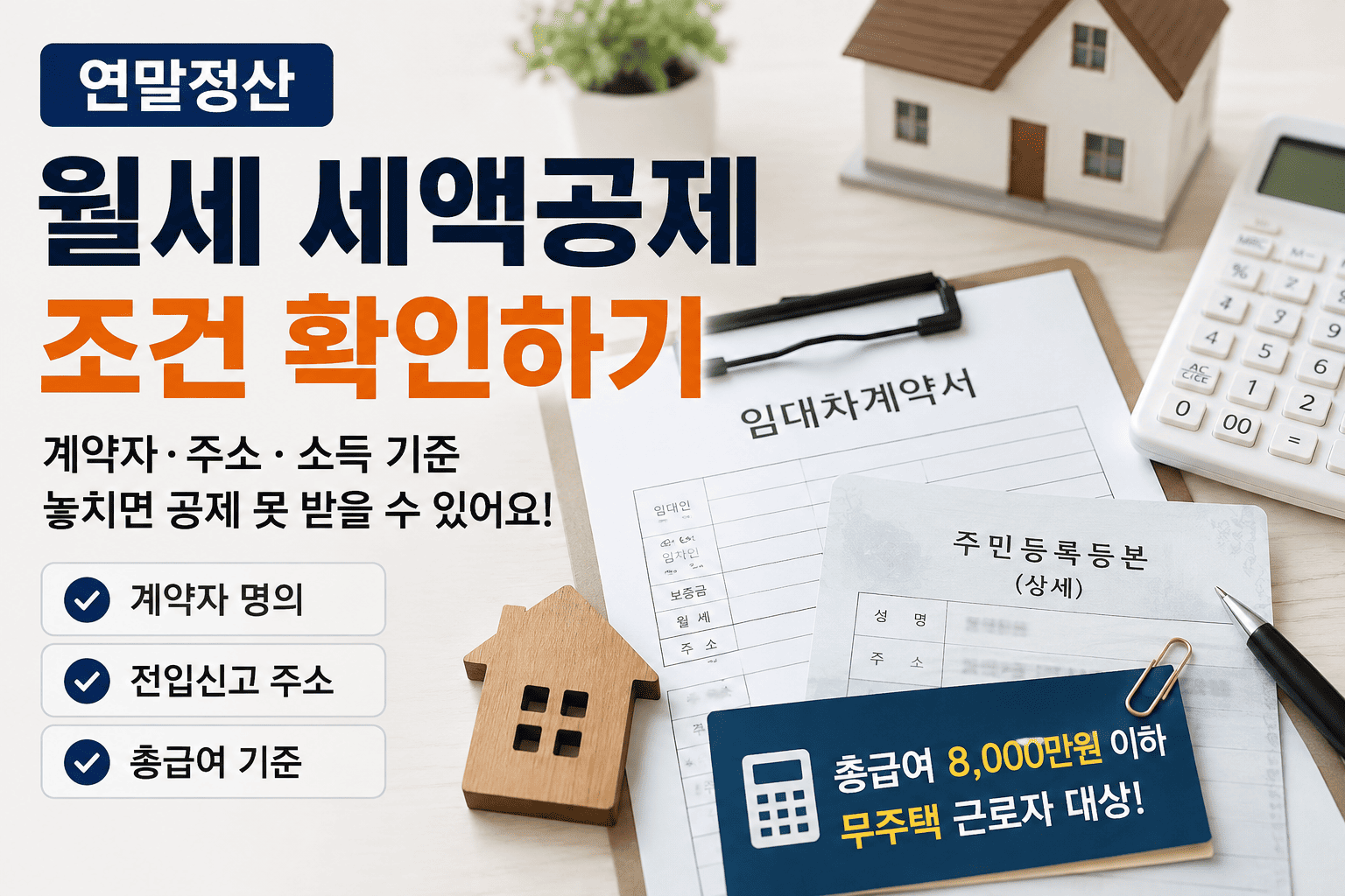 연말정산 월세 세액공제 조건, 계약자·주소·소득 기준 확인하기
