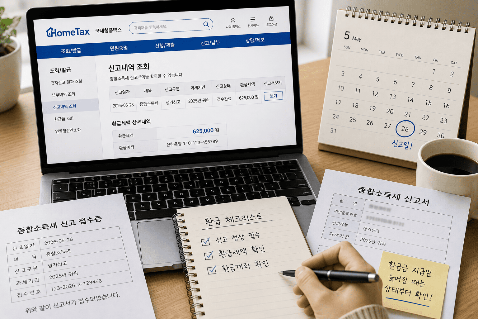 종합소득세 환급금 지급이 늦을 때 홈택스 신고내역을 확인하는 모습