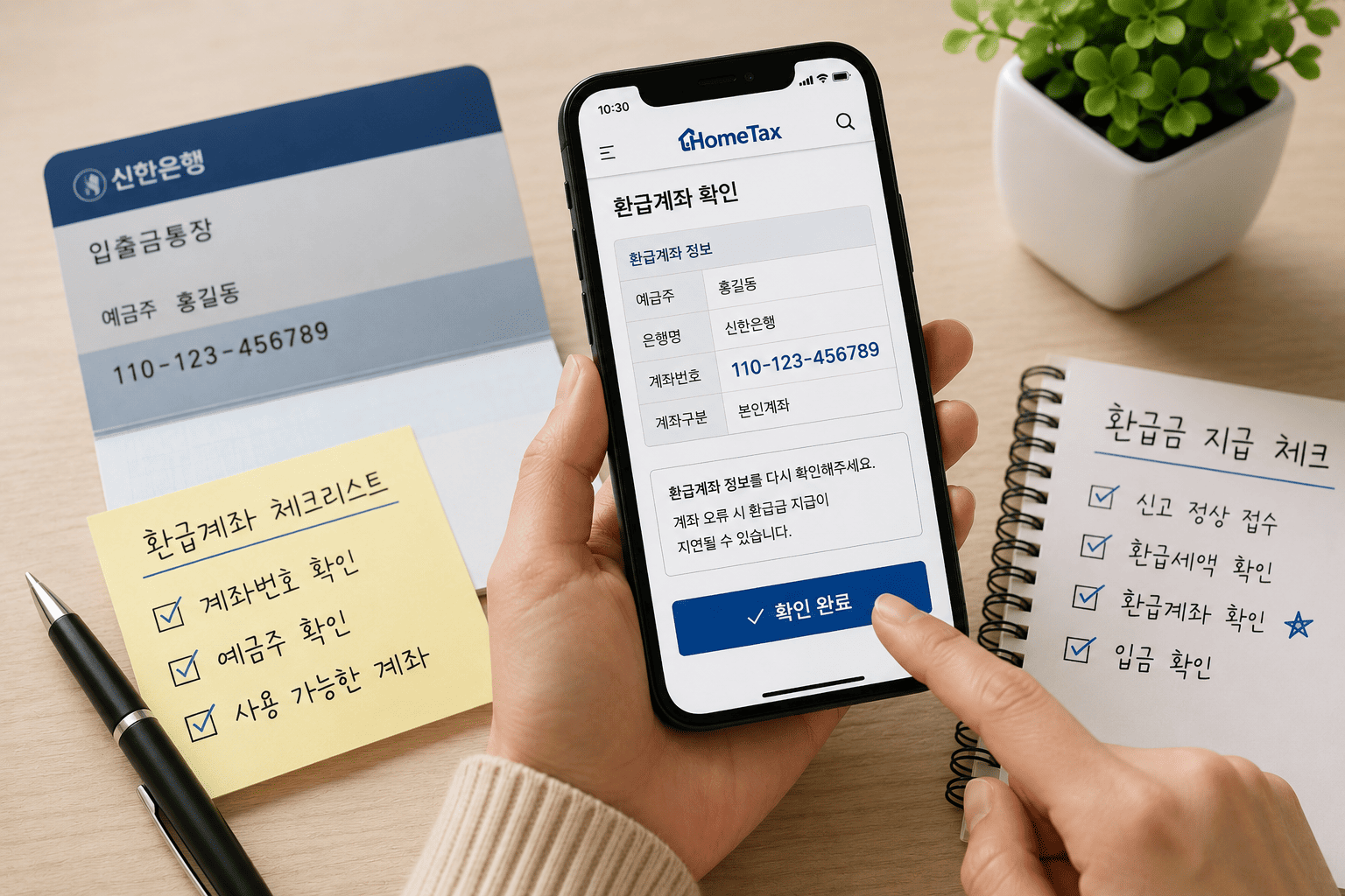종합소득세 환급 전 등록한 환급계좌를 확인하는 모습