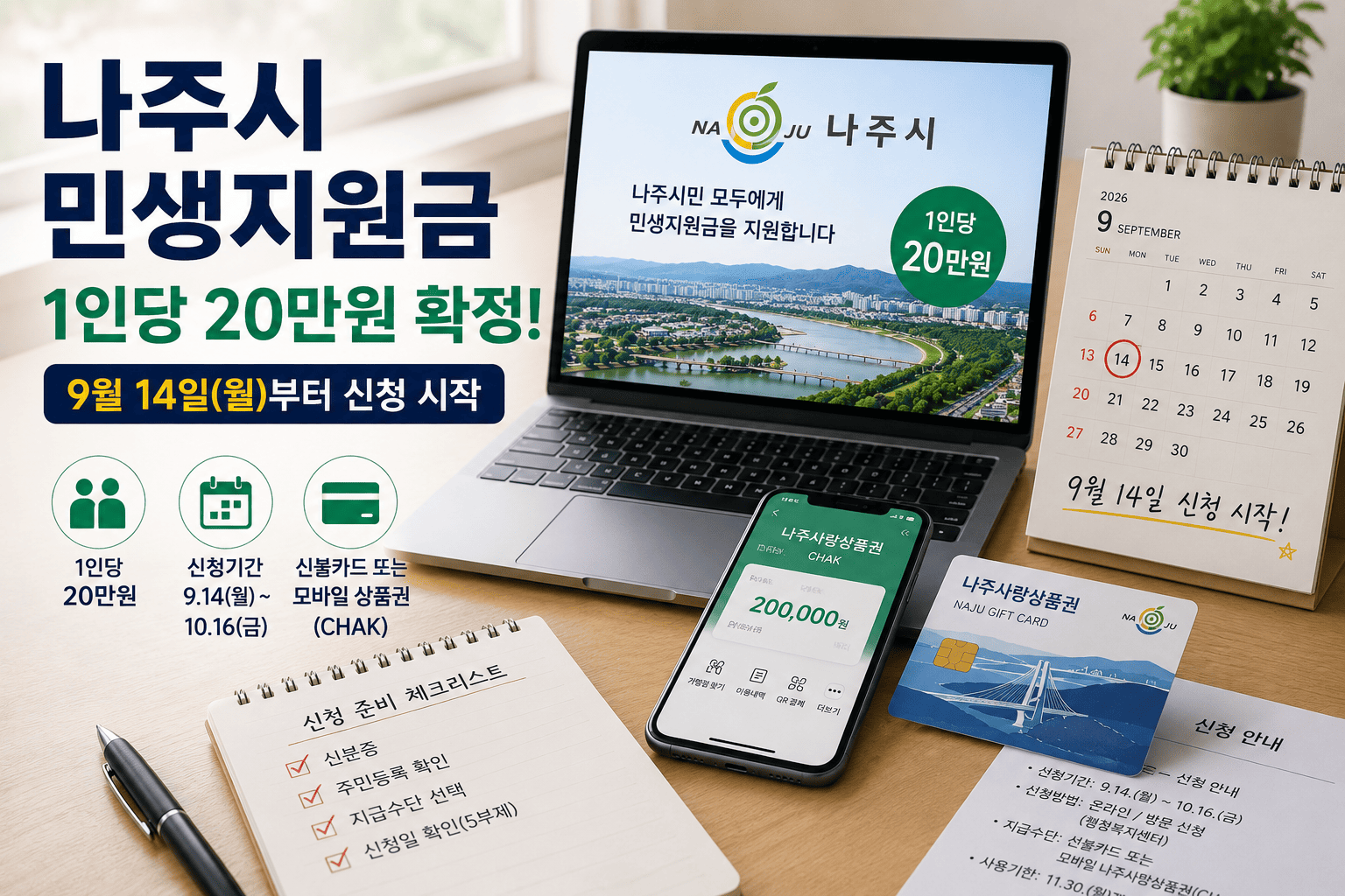 나주시 민생지원금 20만원과 9월 14일 신청 일정