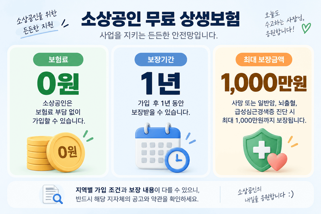 소상공인 상생보험 무료 보험료와 1년 보장 최대 1000만원 안내