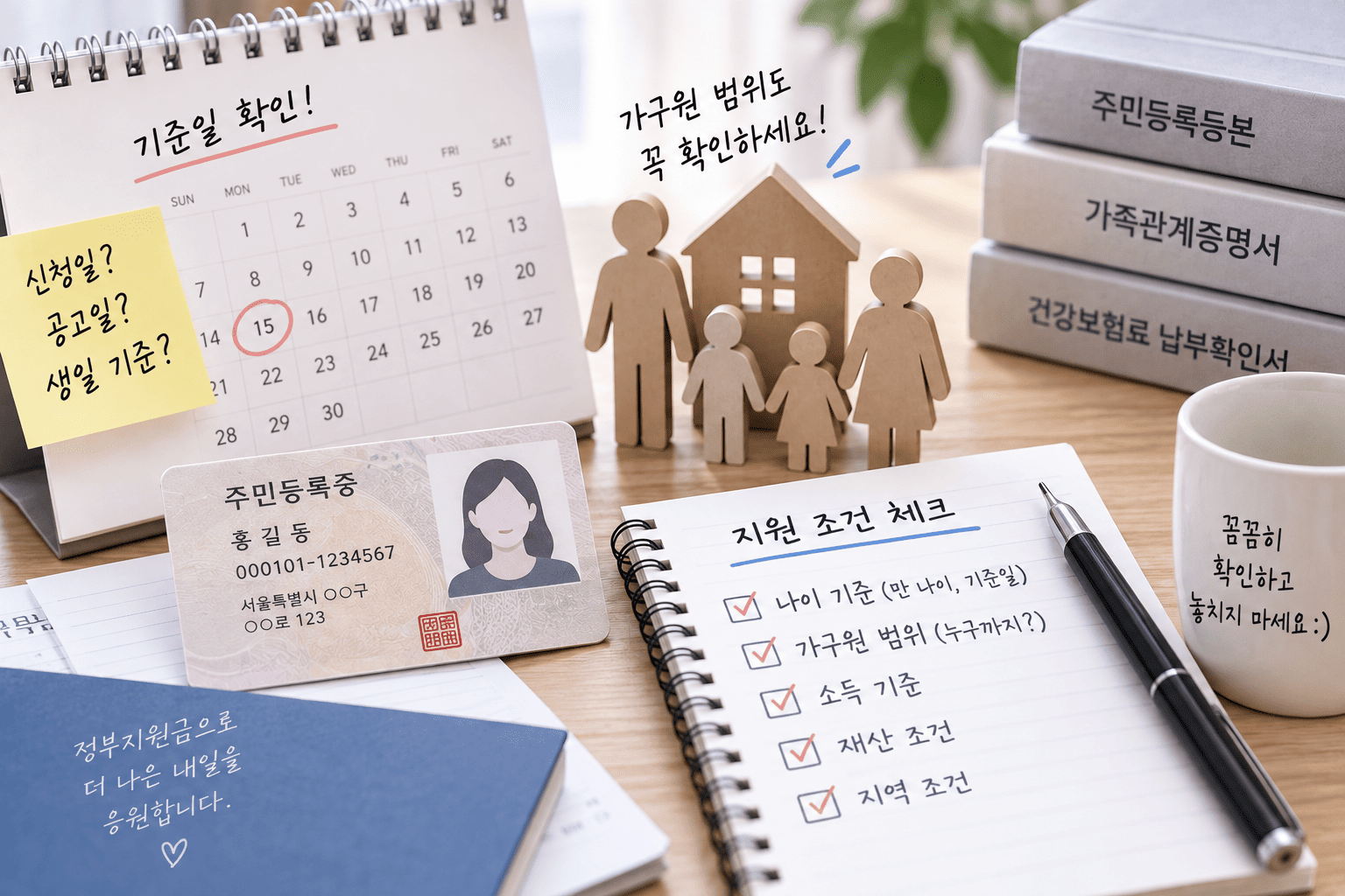 정부지원금 신청 전 나이 기준일과 가구원 조건을 확인하는 모습
