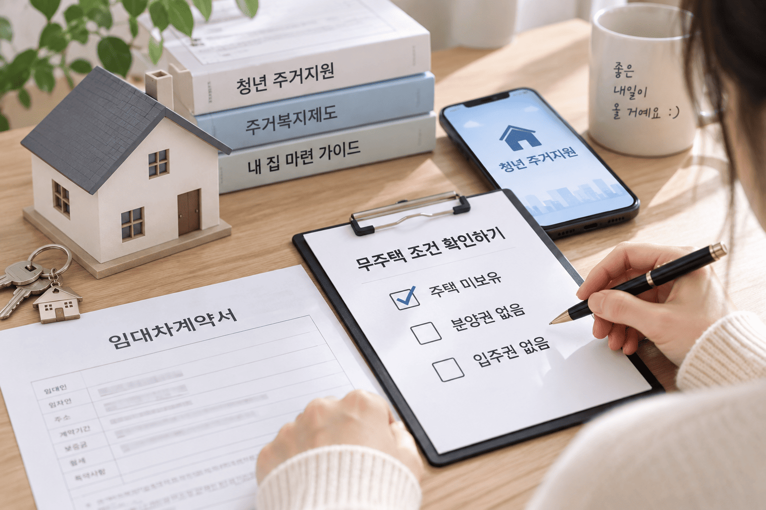 청년 주거지원에서 무주택 여부와 주택 보유조건을 확인하는 모습