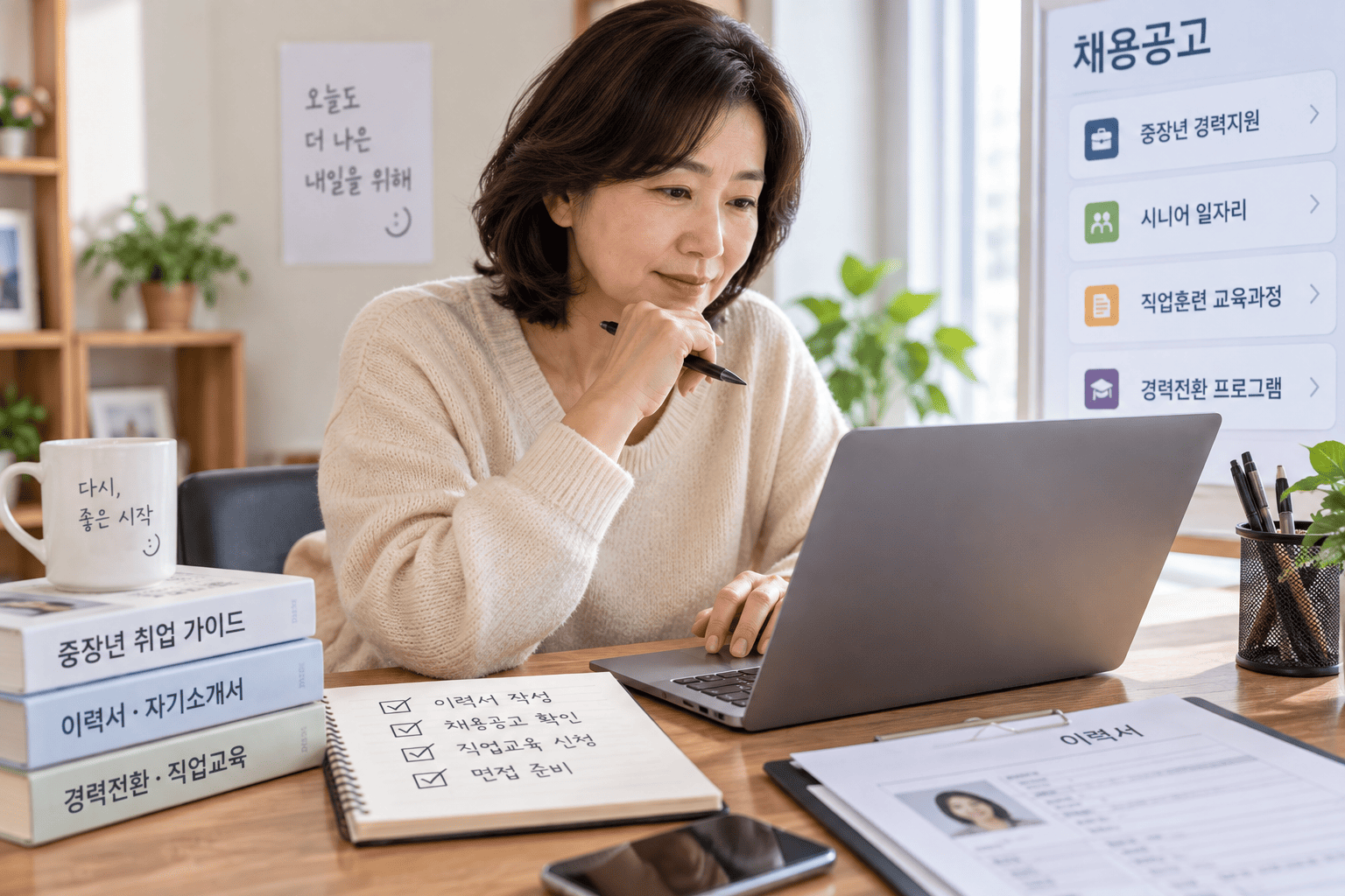 50대 재취업 지원제도와 중장년 일자리를 확인하는 모습