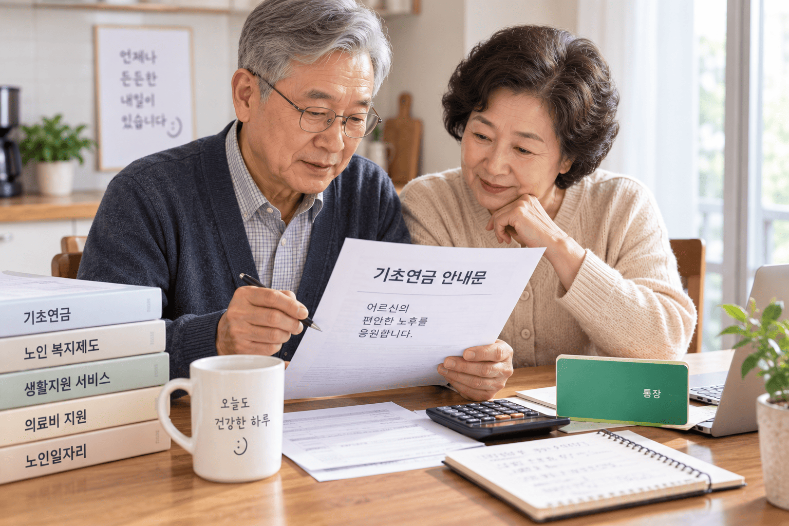 65세 이상 기초연금 대상과 소득조건을 확인하는 모습