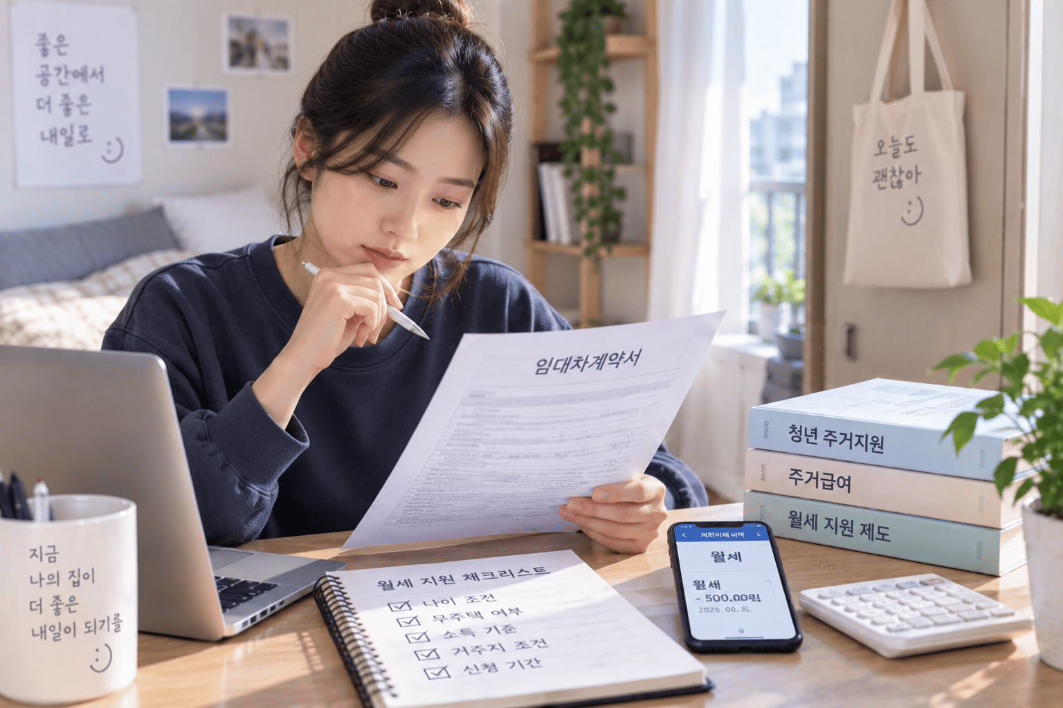 청년 월세 지원 조건과 임대차계약을 확인하는 모습