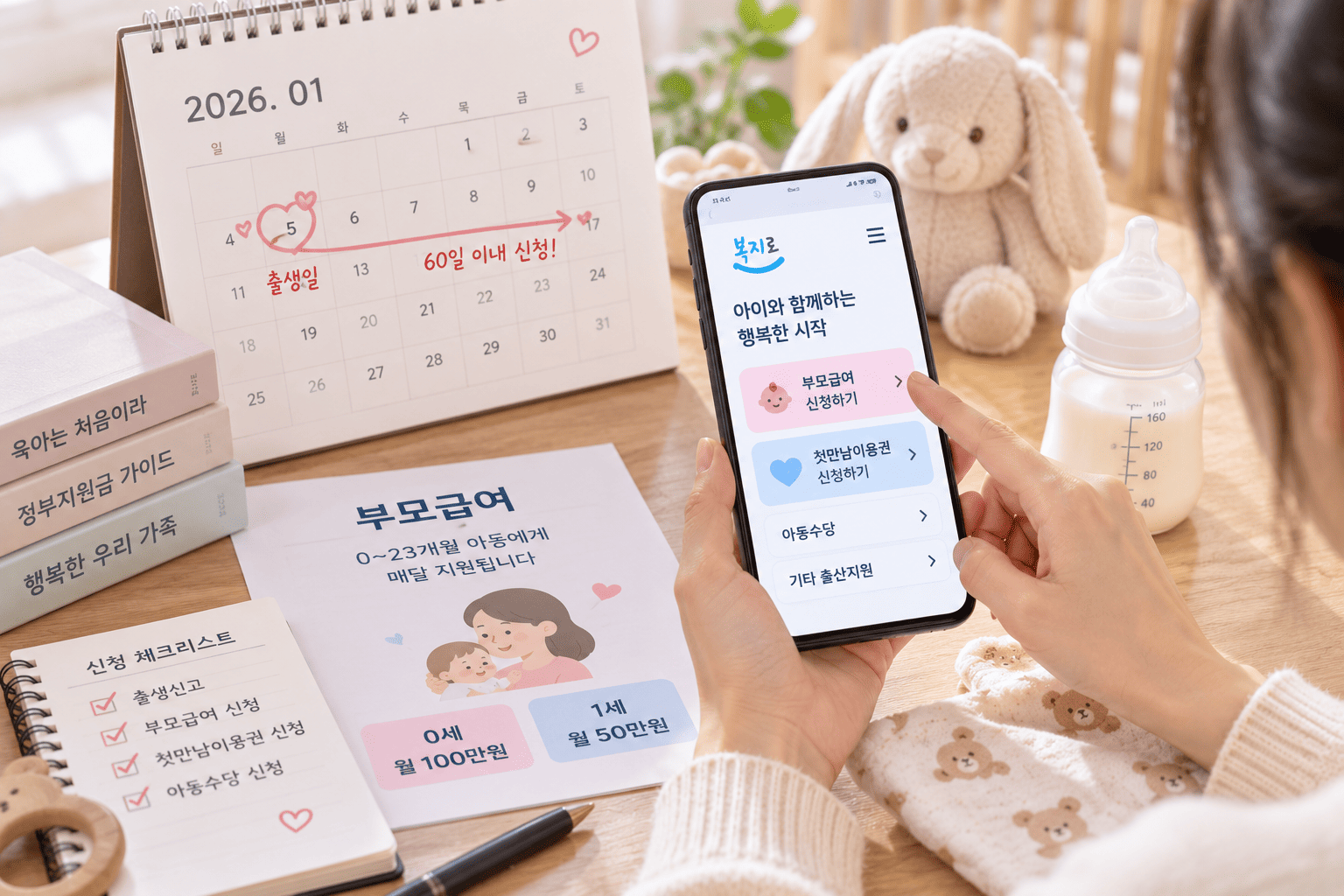 부모급여 출생 후 60일 이내 신청기한을 확인하는 모습