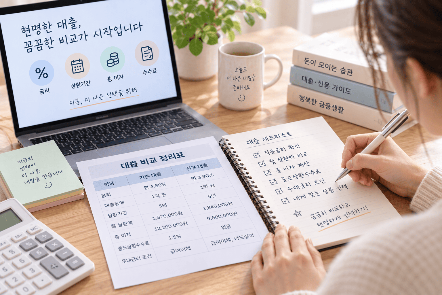 대출 갈아타기 전 실제 이자와 수수료 부담을 비교하는 모습