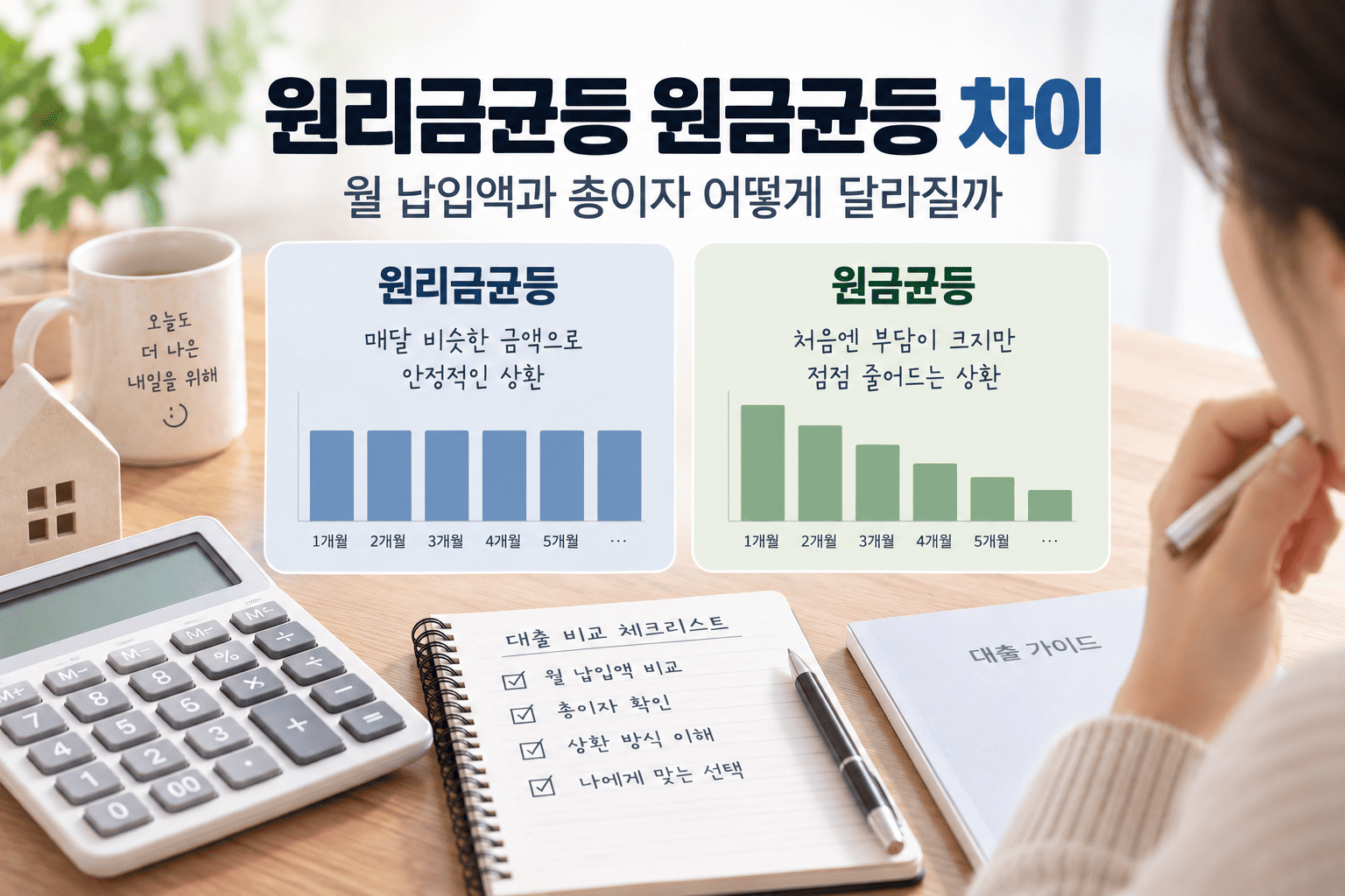 원리금균등 원금균등 차이, 월 납입액과 총이자 어떻게 달라질까