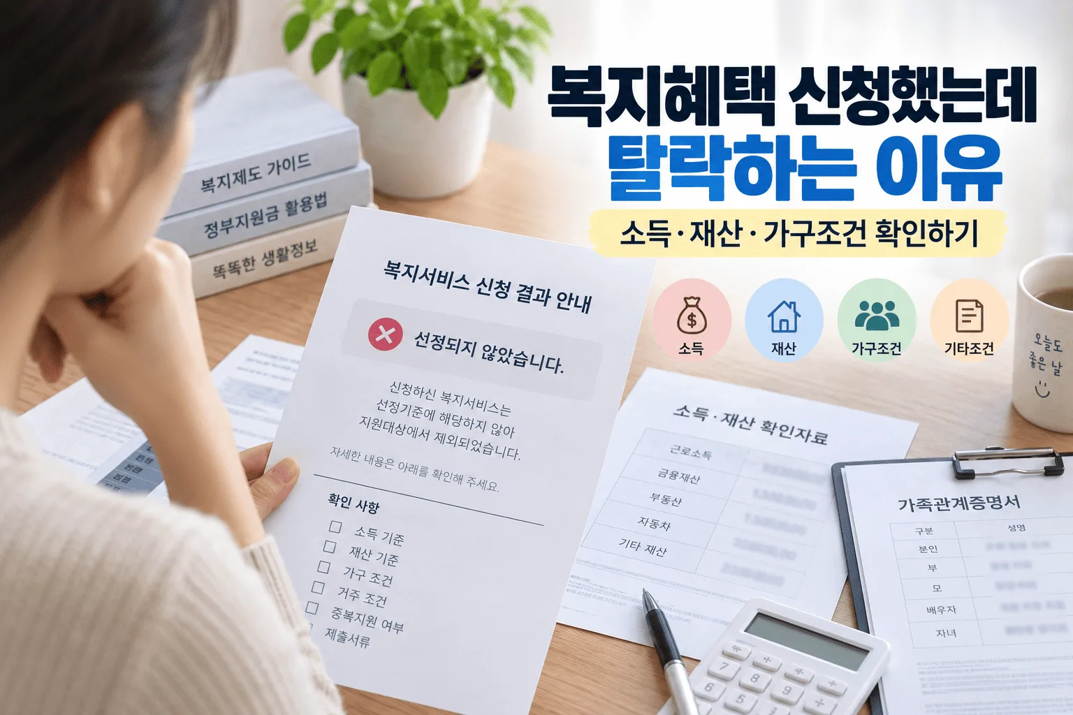 복지혜택 신청했는데 탈락하는 이유, 소득·재산·가구조건 확인하기