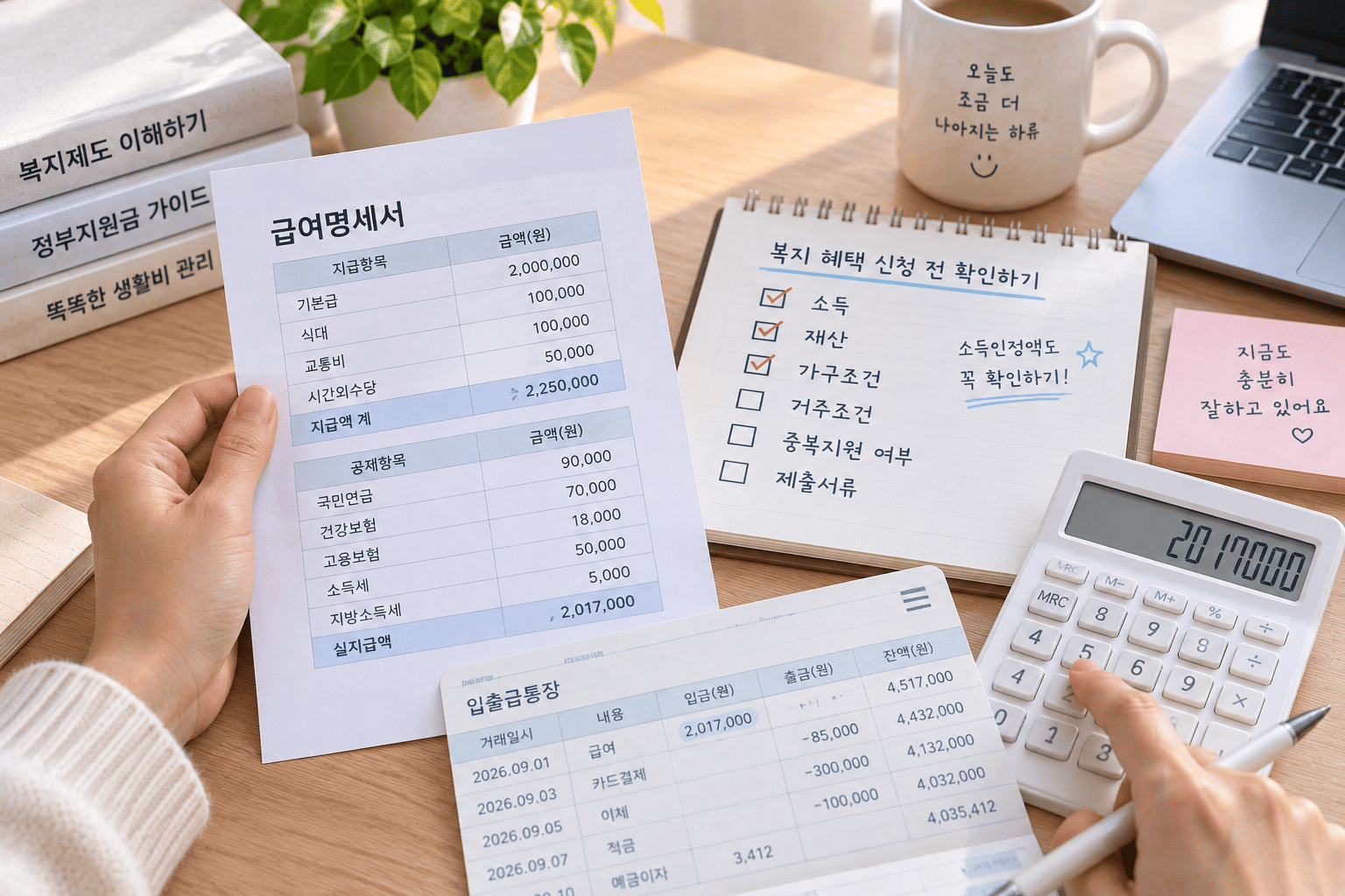 복지혜택 탈락 이유를 소득과 소득인정액에서 확인하는 모습