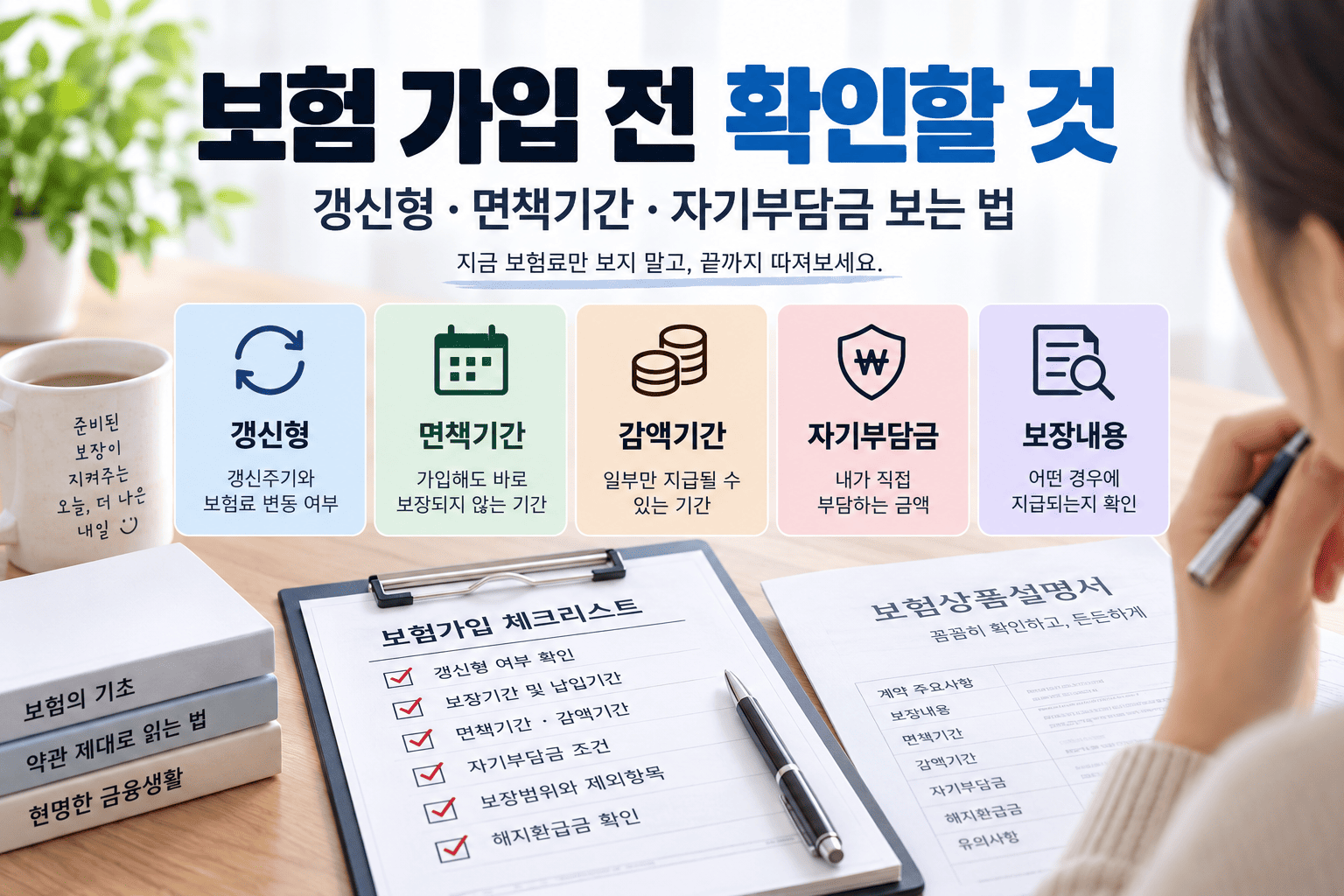 보험 가입 전 확인할 것, 갱신형·면책기간·자기부담금 보는 법