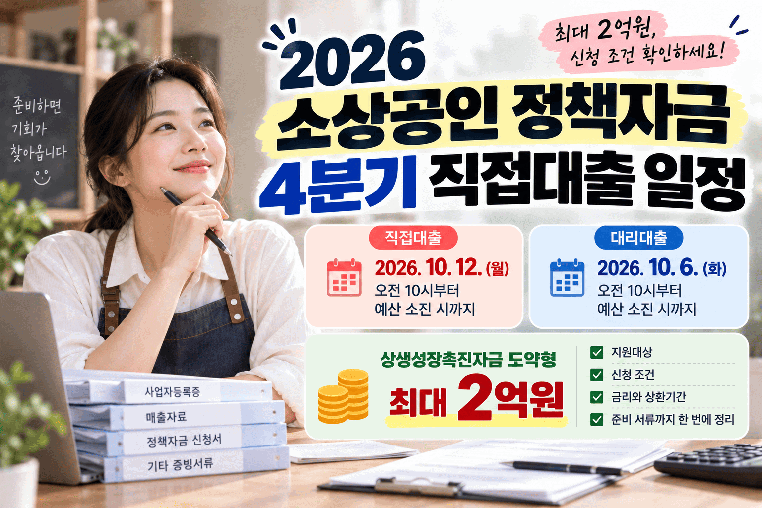 2026 소상공인 정책자금 4분기 직접대출 일정, 최대 2억원 대상과 신청 조건 확인